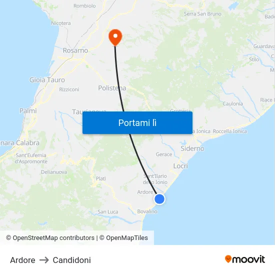 Ardore to Candidoni map