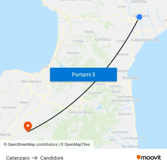 Catanzaro to Candidoni map