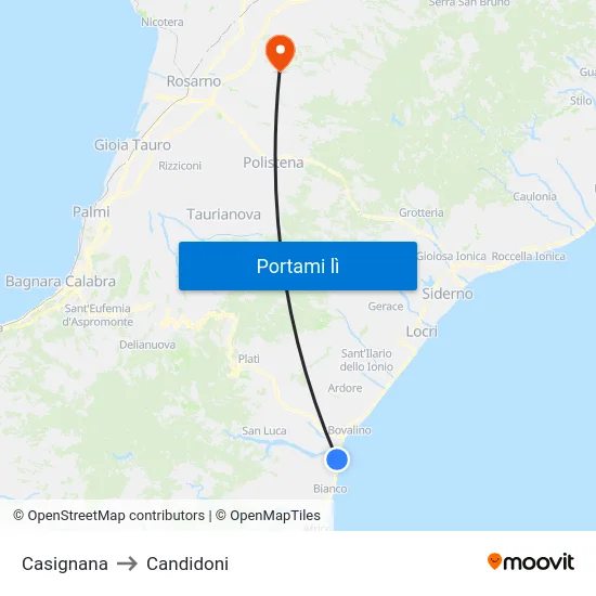 Casignana to Candidoni map