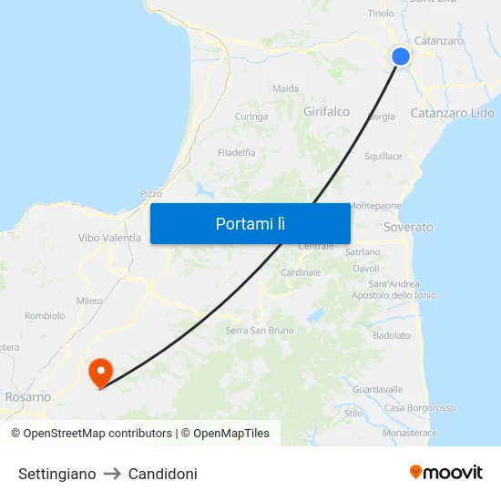 Settingiano to Candidoni map