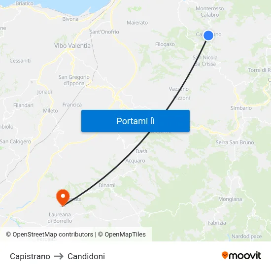 Capistrano to Candidoni map