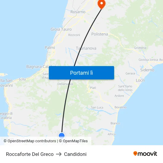Roccaforte Del Greco to Candidoni map