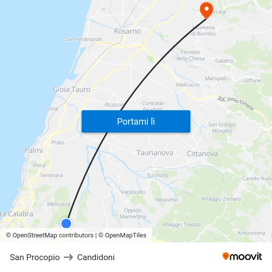 San Procopio to Candidoni map