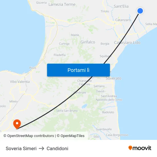 Soveria Simeri to Candidoni map