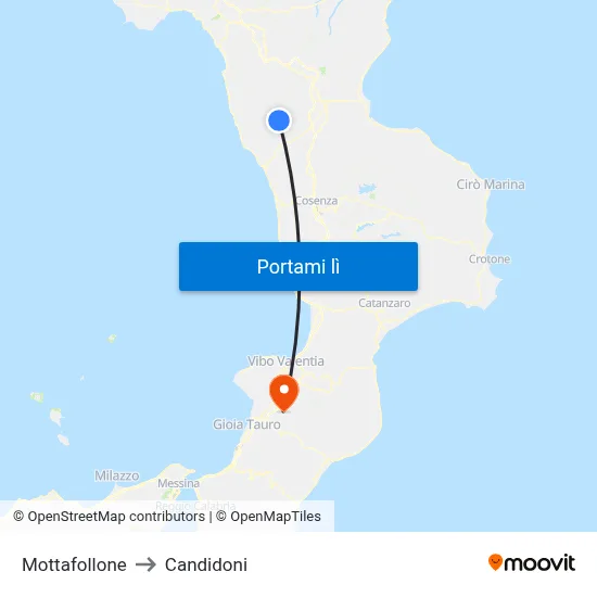 Mottafollone to Candidoni map