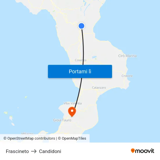Frascineto to Candidoni map