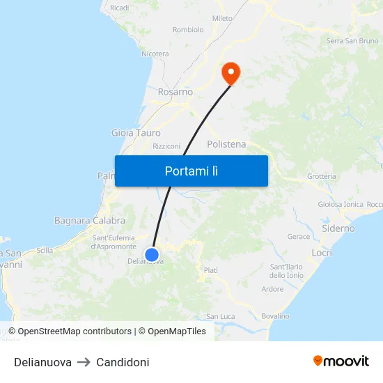 Delianuova to Candidoni map