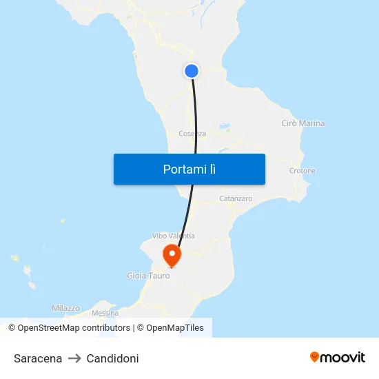Saracena to Candidoni map