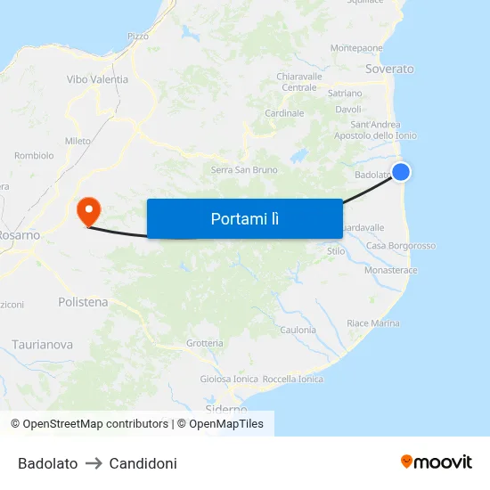 Badolato to Candidoni map