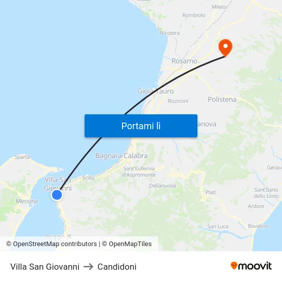 Villa San Giovanni to Candidoni map
