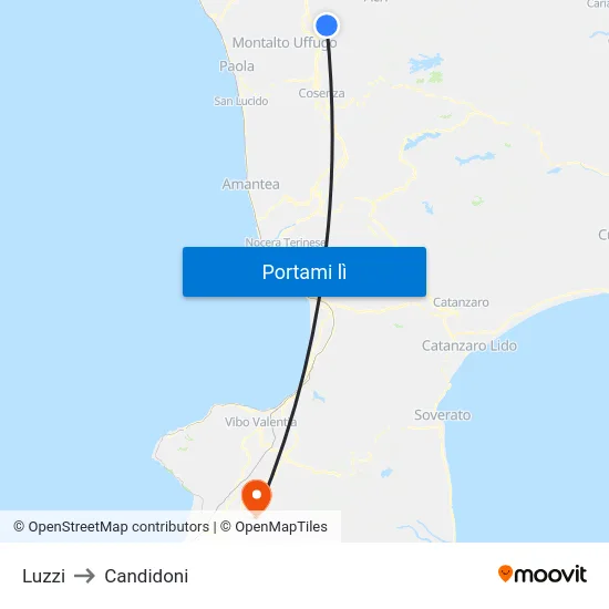 Luzzi to Candidoni map