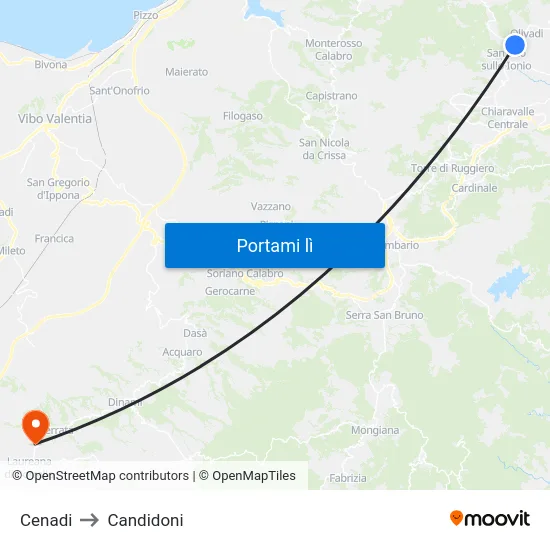 Cenadi to Candidoni map