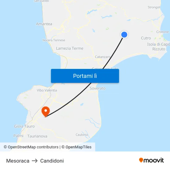 Mesoraca to Candidoni map