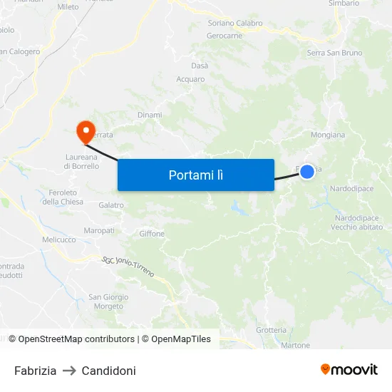 Fabrizia to Candidoni map