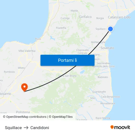 Squillace to Candidoni map