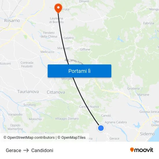 Gerace to Candidoni map