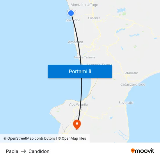 Paola to Candidoni map