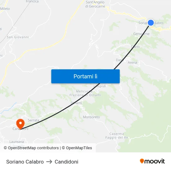Soriano Calabro to Candidoni map