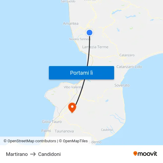 Martirano to Candidoni map