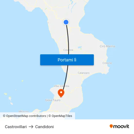 Castrovillari to Candidoni map
