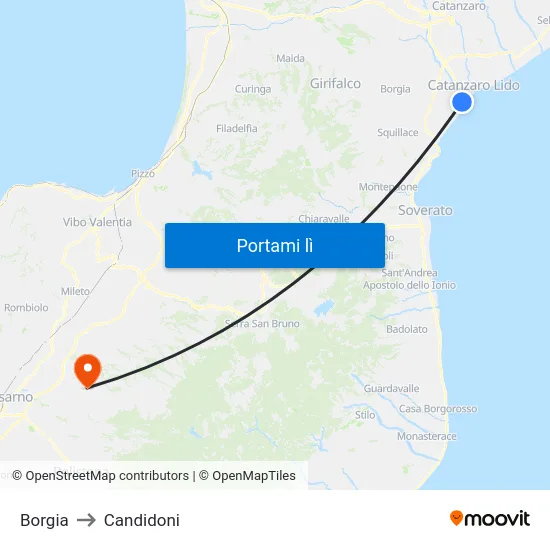 Borgia to Candidoni map
