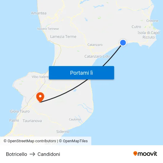 Botricello to Candidoni map