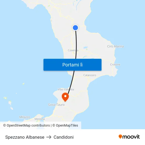 Spezzano Albanese to Candidoni map