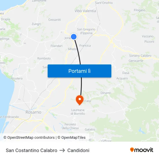 San Costantino Calabro to Candidoni map