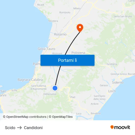Scido to Candidoni map