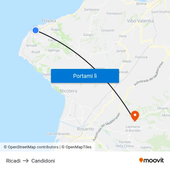 Ricadi to Candidoni map