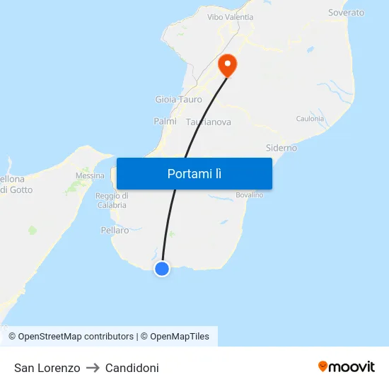 San Lorenzo to Candidoni map