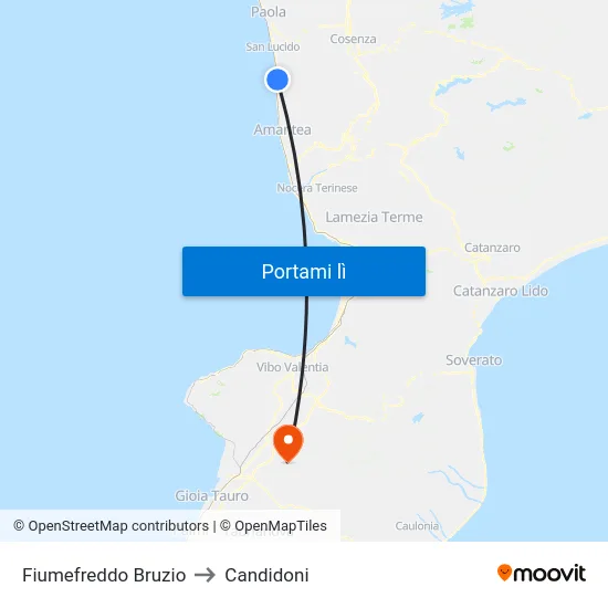 Fiumefreddo Bruzio to Candidoni map