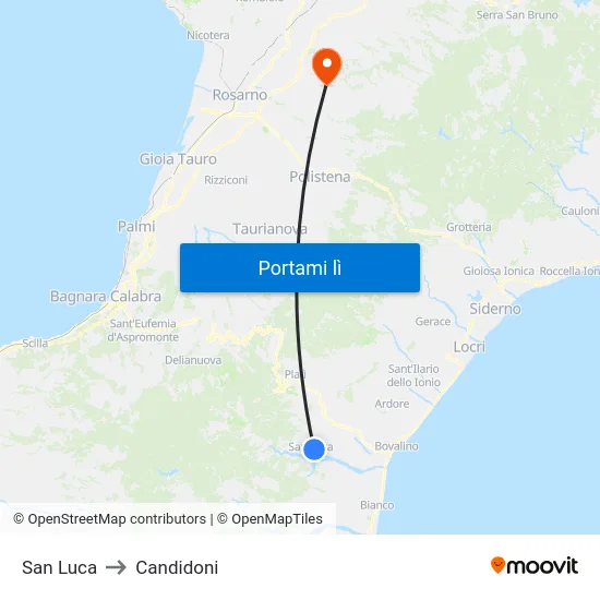 San Luca to Candidoni map