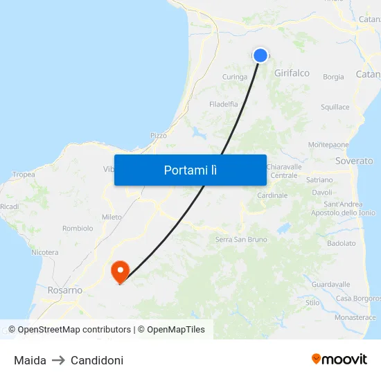 Maida to Candidoni map