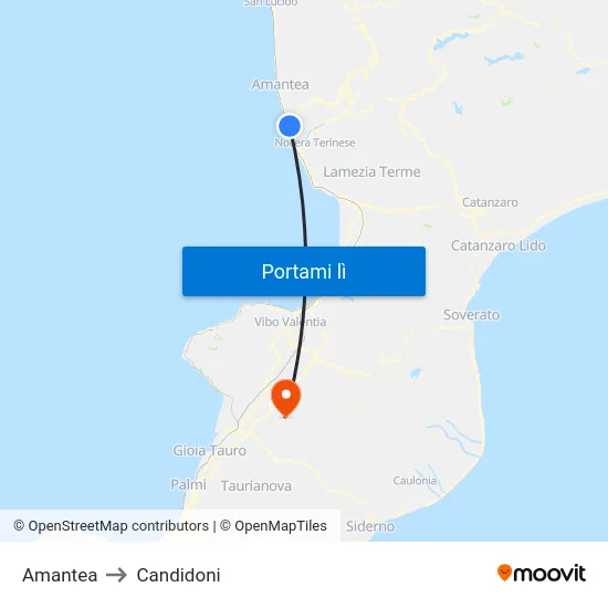 Amantea to Candidoni map