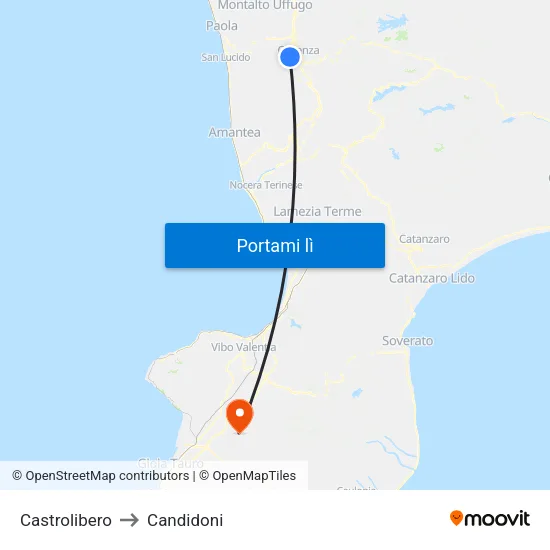 Castrolibero to Candidoni map