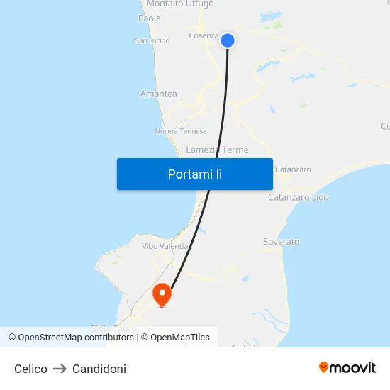 Celico to Candidoni map