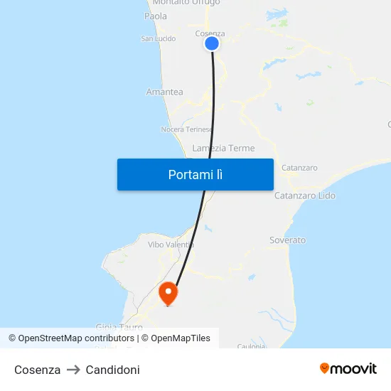 Cosenza to Candidoni map