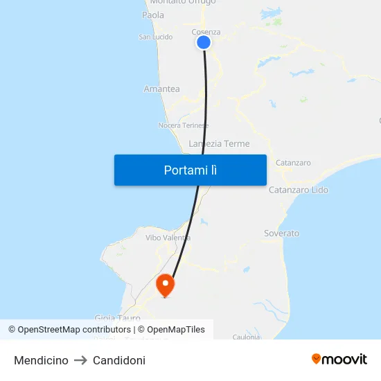 Mendicino to Candidoni map