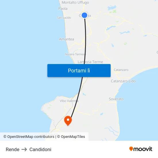 Rende to Candidoni map