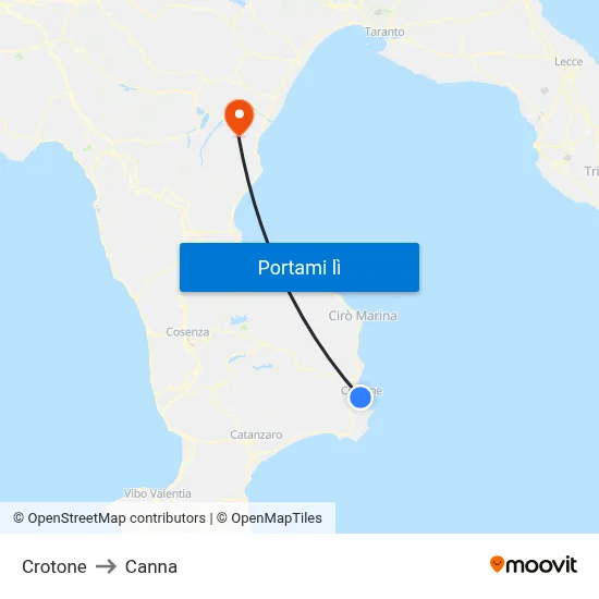 Crotone to Canna map