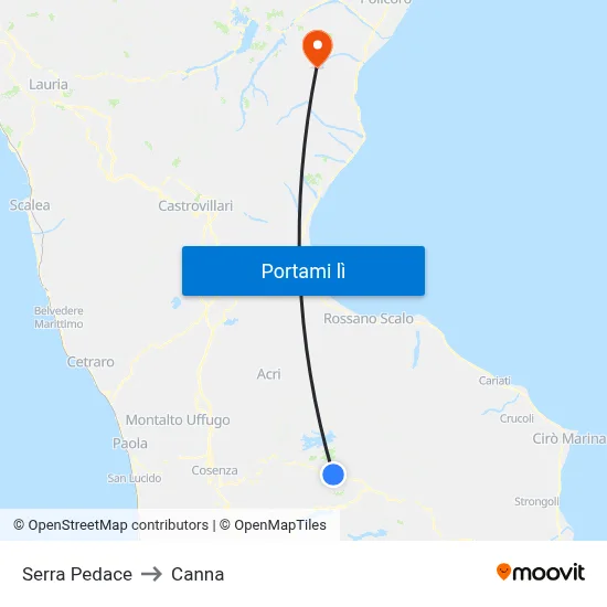 Serra Pedace to Canna map