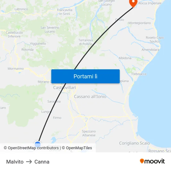 Malvito to Canna map