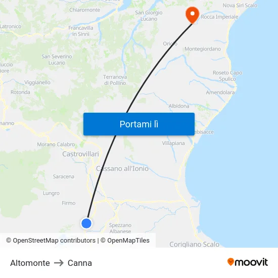 Altomonte to Canna map