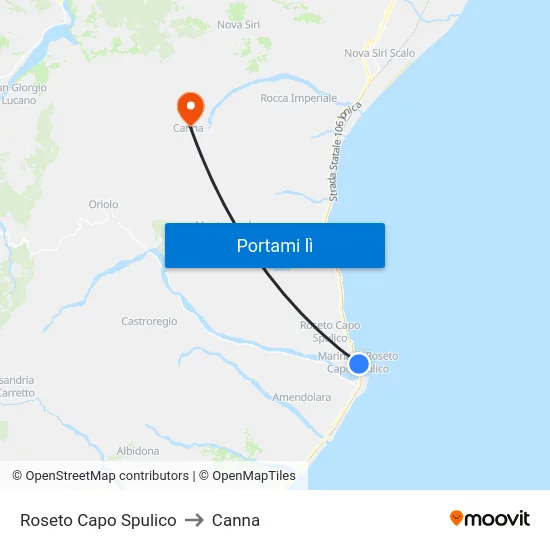 Roseto Capo Spulico to Canna map