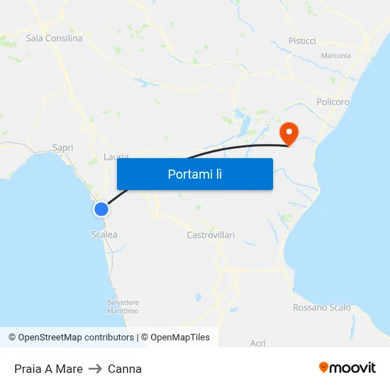 Praia A Mare to Canna map