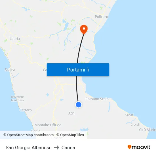 San Giorgio Albanese to Canna map