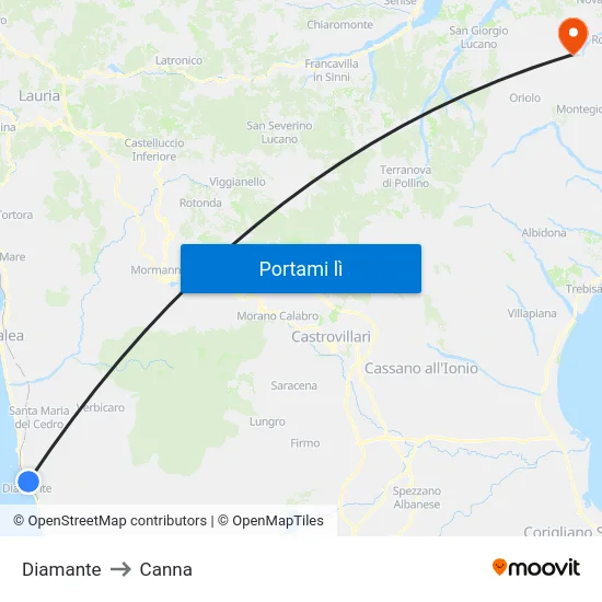 Diamante to Canna map