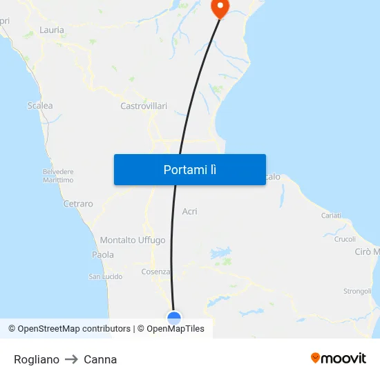 Rogliano to Canna map