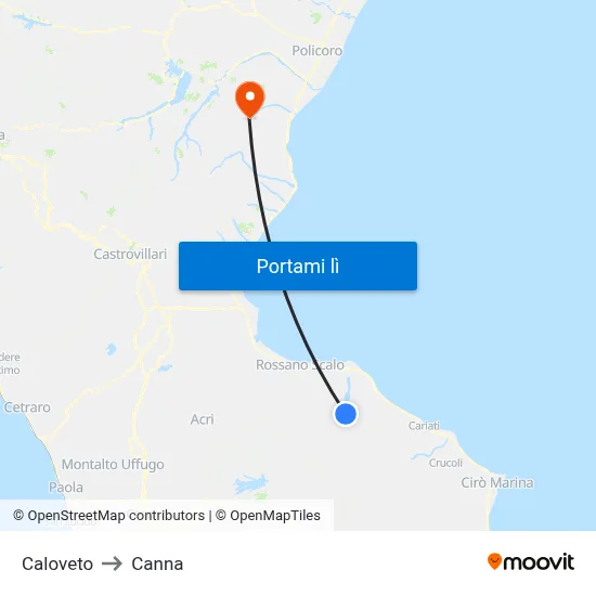 Caloveto to Canna map